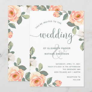 Invitación Bonito Peach Floral   Boda