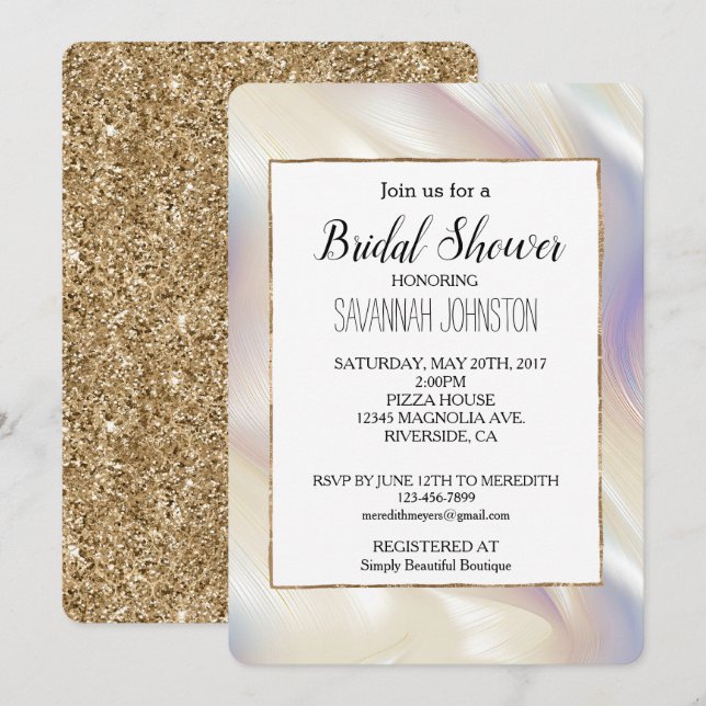 Invitación Bonito Pearl Aqua Blue Purple Bridal Shower (Anverso / Reverso)