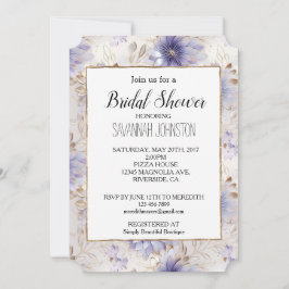 Invitación Bonito Pearl Flores Púrpuras Ducha Bridal