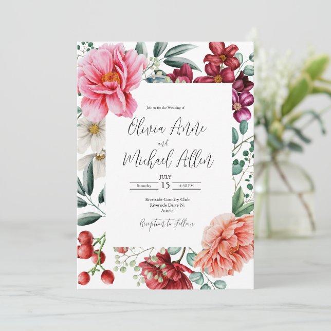 Invitación Bonito Peonies Watercolor Floral Boda (Anverso de pie)