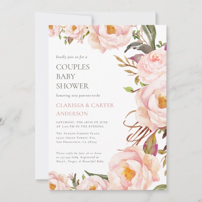 Invitación Bonito Peony Garden Flores Parejas Baby Shower (Anverso)