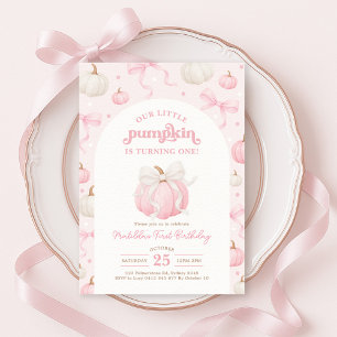 Invitación Bonito Pequeña Calabaza Rosada Chica Cumpleaños