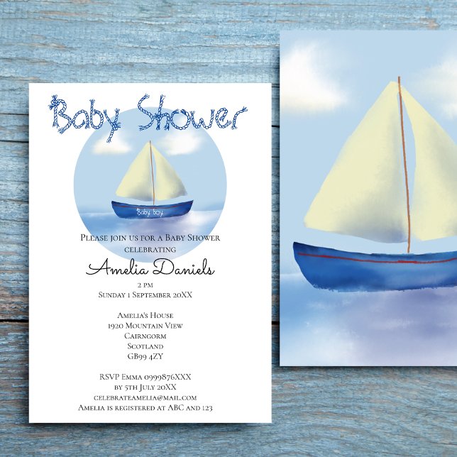 Invitación Bonito Pequeño Barco Azul Barco de vela Baby Showe (Subido por el creador)