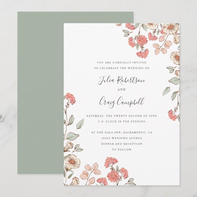 Invitación Bonito Pequeño grupo de flores de Rubor Whimsical  (Anverso / Reverso)