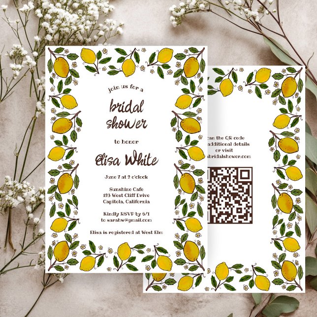 Invitación Bonito PERSONALIZADO Lemons QR Código BRIDAL DUCHA (Lovely Lemons CUSTOM QR Code BRIDAL SHOWER Invitation
)