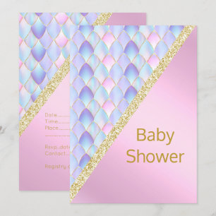 Invitación BONITO PINK Mermaid BABY SHOWER INVITATION Gold