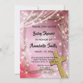 Invitación Bonito Pink Pearl Cross Baby Shower