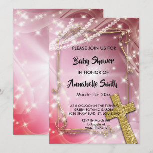 Invitación Bonito Pink Pearl Cross Baby Shower