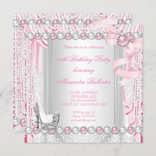 Invitación Bonito Plata Rosa High Heels Pearl Bow Cumpleaños
