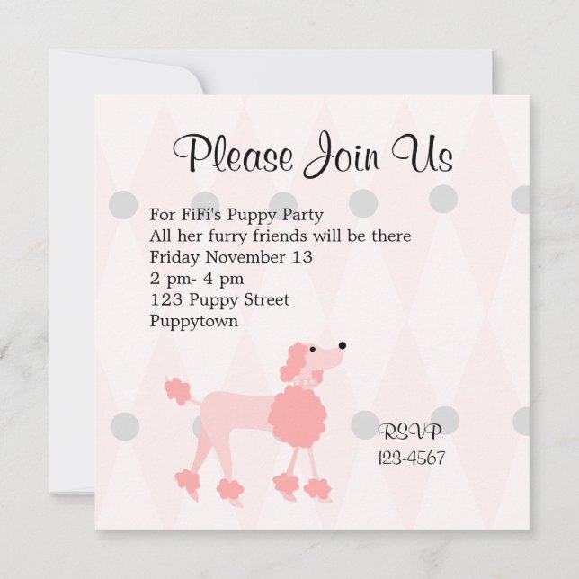 Invitación Bonito Poodle (Anverso)