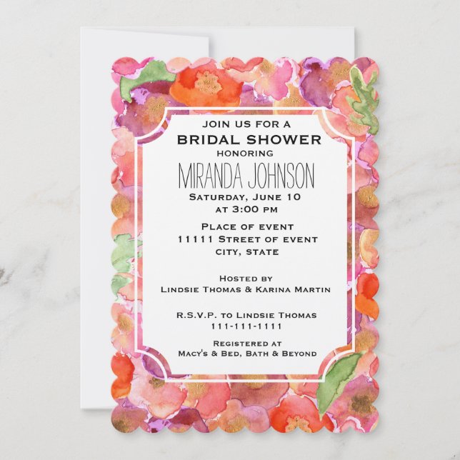 Invitación Bonito Poppies Watercolor Bridal Shower (Anverso)