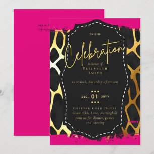 Invitación Bonito Presupuestaria Girly Sweet16 Animal de Oro