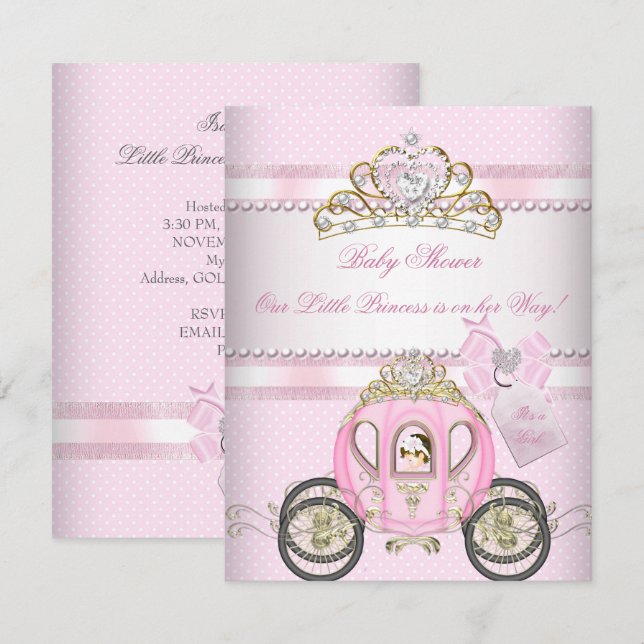 Invitación Bonito Princesa Baby Shower Cute Chica Carriage (Anverso / Reverso)