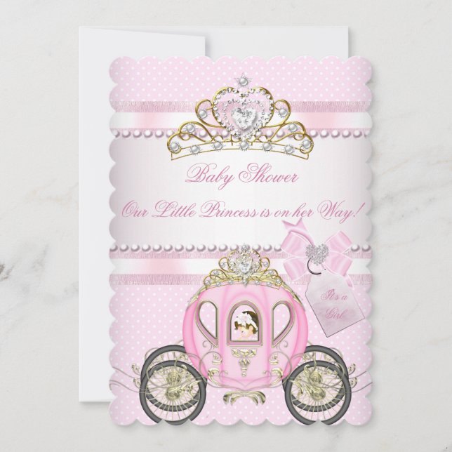 Invitación Bonito Princesa Baby Shower Cute Chica Carriage (Anverso)