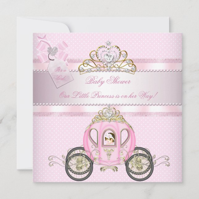 Invitación Bonito Princesa Baby Shower Cute Chica Carriage (Anverso)