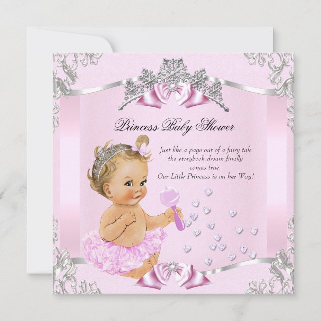 Invitación Bonito Princesa Baby Shower Rosa Tutu Blonde (Anverso)