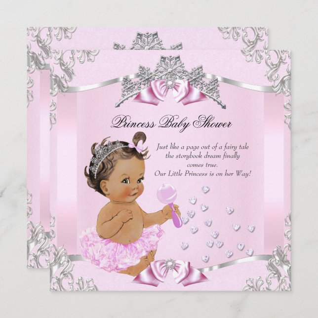 Invitación Bonito Princesa Baby Shower Rosa Tutu Brunette (Anverso / Reverso)