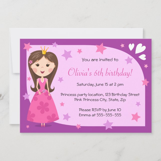 Invitación Bonito princesa púrpura adorable cumpleaños de niñ (Anverso)