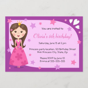 Invitación Bonito princesa púrpura adorable cumpleaños de niñ