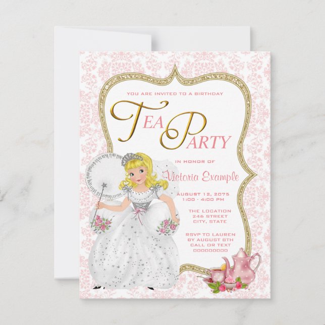 Invitación Bonito Princess Tea Fiesta (Anverso)