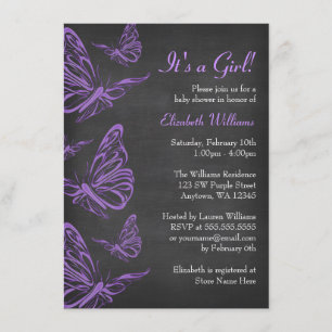 Invitación Bonito Purple Butterfly Chalkboard Baby Shower