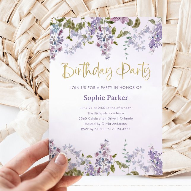 Invitación Bonito Purple Lilac | Fiesta de cumpleaños con gui (Subido por el creador)