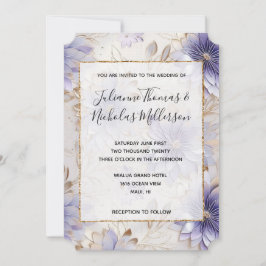 Invitación Bonito Púrpura Pearl Gold Boda Floral