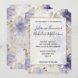 Invitación Bonito Púrpura Pearl Gold Boda Floral