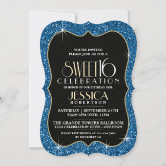 Invitación Bonito Purpurina azul dulce 16 Fiesta