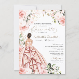 Invitación Bonito Quinceanera en Rosas rosados de Rubor