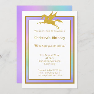 INVITACIÓN BONITO RÁINBOW UNICORN TODAS LAS OCASIONES