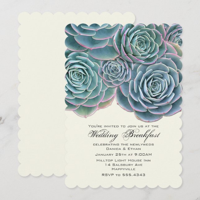 Invitación Bonito Real Succulents Boda Desayuno (Anverso / Reverso)