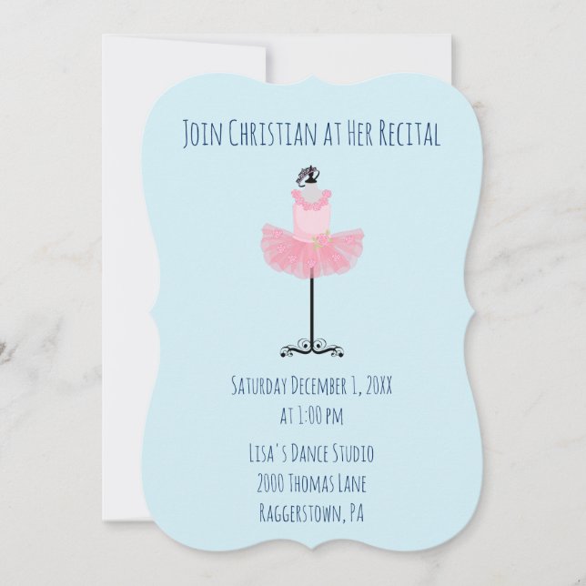 Invitación Bonito Recital de Baile Azul y Rosa (Anverso)