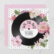 Bonito retro-vinilo floral Guardar el Boda de fech