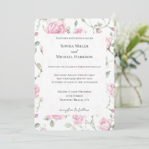 Invitación Bonito Romántico Boda Floral Rosas Blancas