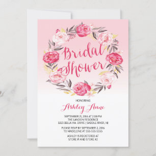 Invitación Bonito romántico Floral rosa Wreath Brillante