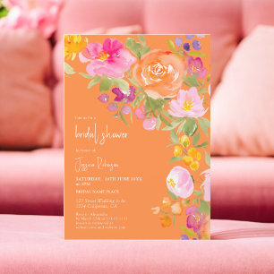 Invitación Bonito romántico naranja verano ducha de novia flo