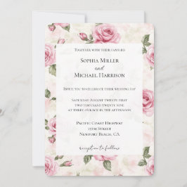 Invitación Bonito Romántico Roses Rosa Boda Floral