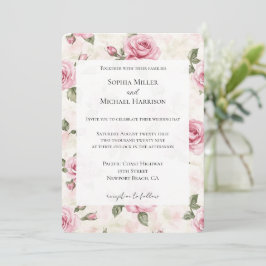 Invitación Bonito Romántico Roses Rosa Boda Floral