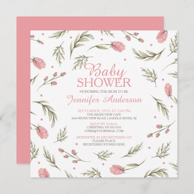 Invitación Bonito Rosa Baby Shower (Anverso / Reverso)