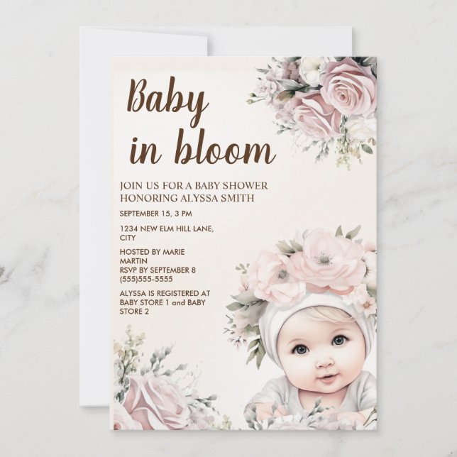 Invitación Bonito rosa bebe en un Chica de sangre Baby Shower (Anverso)