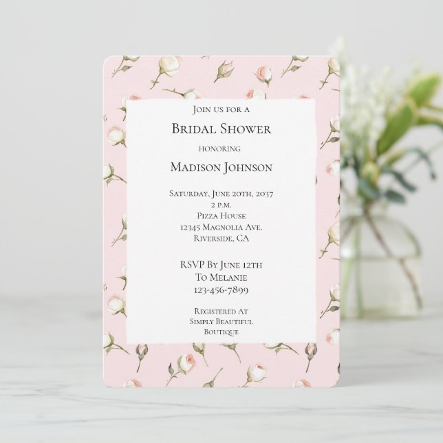 Invitación Bonito Rosa Blanco Roses Floral Brillante (Anverso de pie)