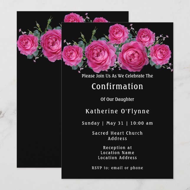 Invitación Bonito Rosa Bouquet Floral Confirmación (Anverso / Reverso)