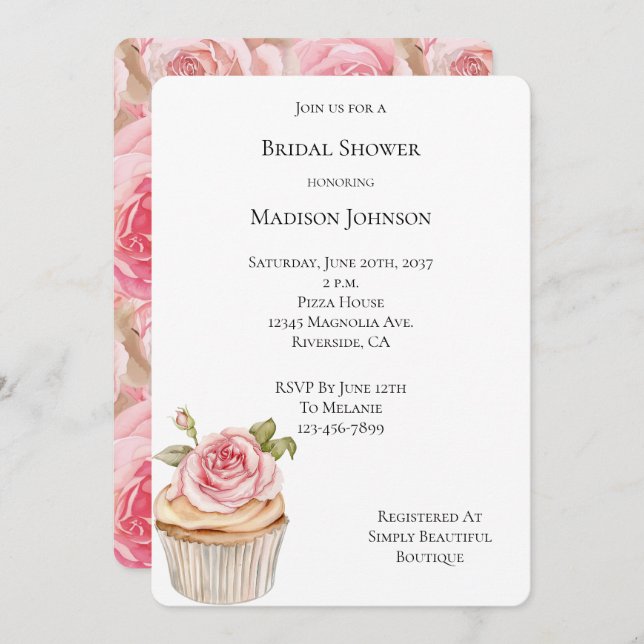 Invitación Bonito Rosa Cupakes Brillantes (Anverso / Reverso)