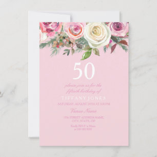 Invitación Bonito Rosa Floral 50 cumpleaños Invite