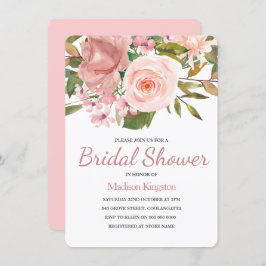 Invitación Bonito Rosa Flores Rosa Doradas Ducha Bridal
