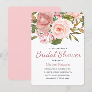Invitación Bonito Rosa Flores Rosa Doradas Ducha Bridal