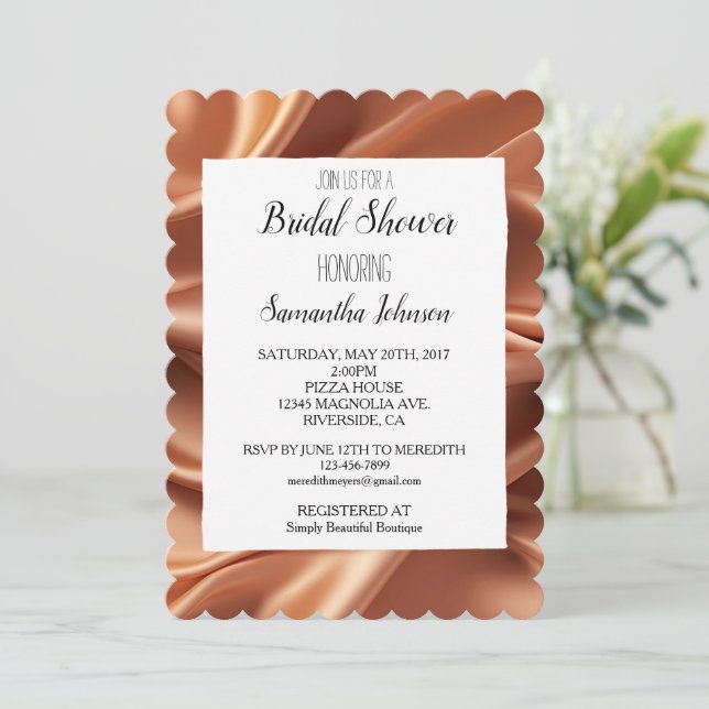 Invitación Bonito Rosa Gold Faux Satin Bridal Shower (Anverso de pie)