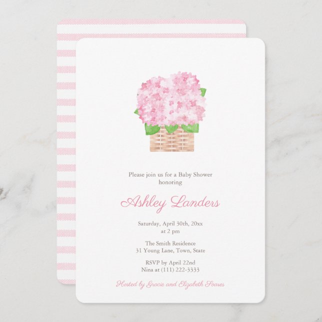 Invitación Bonito Rosa Hydrangea Chica Baby Shower (Anverso / Reverso)