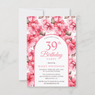 Invitación Bonito Rosa Jardín Arco Floral Moda 39 cumpleaños